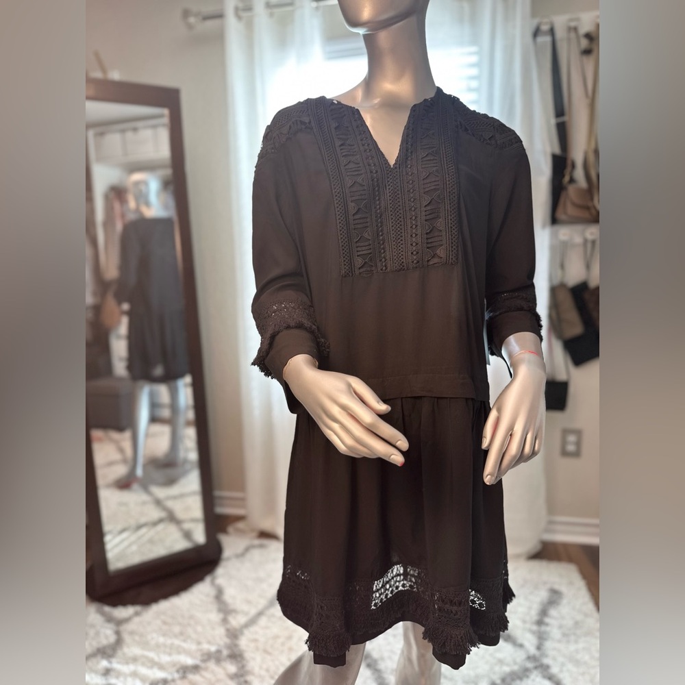NWT Tuckernuck Black Pippa Fringe Lace Mini Dress Boho Medium